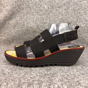 ✅Fly London YERY389FLY Black Elastic Strappy Platform Wedge Sandal Womens 42